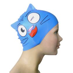 Silicone Swimming Cap - Cat - blue