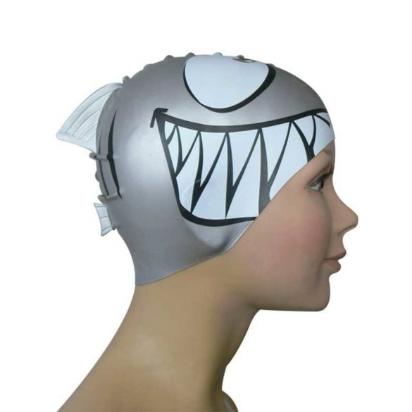 Silicone Swimming Cap - Shark - silver