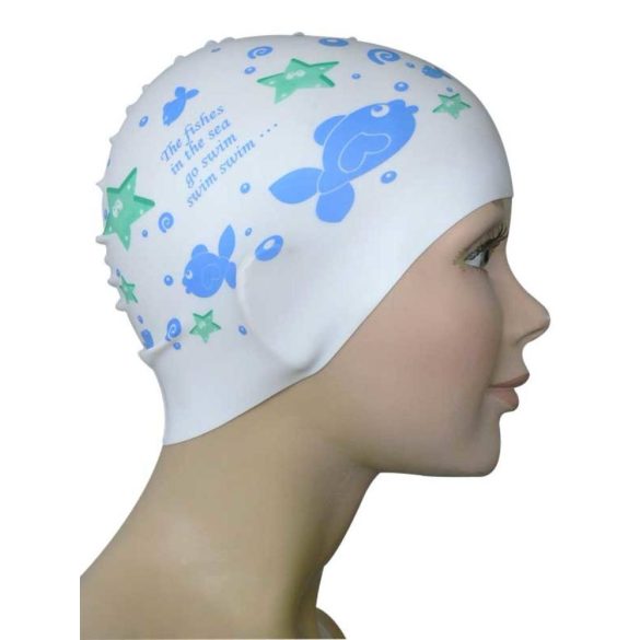 Silicone Swimming Cap - Fish - white