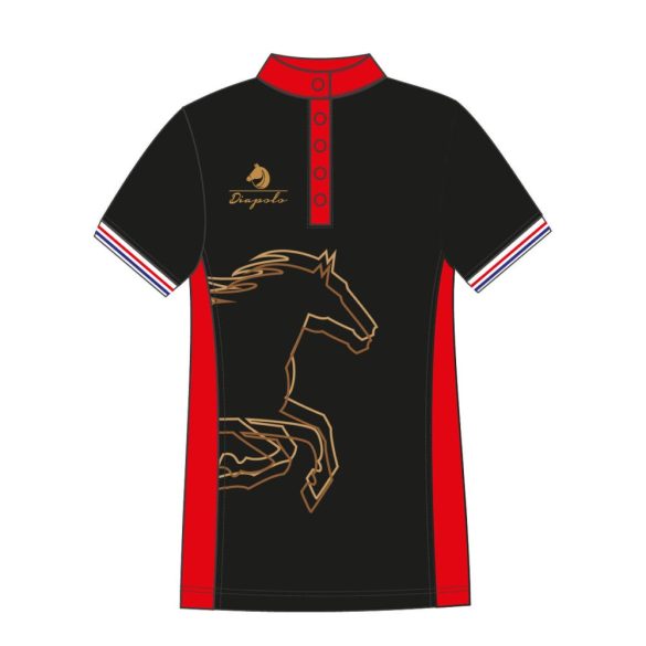 Damen Poloshirt-Avignon mit Pferd muster-schwarz/rot