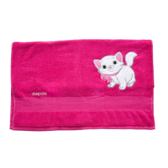 Handtuch-pink mit Katze (70x140) cm gesticken