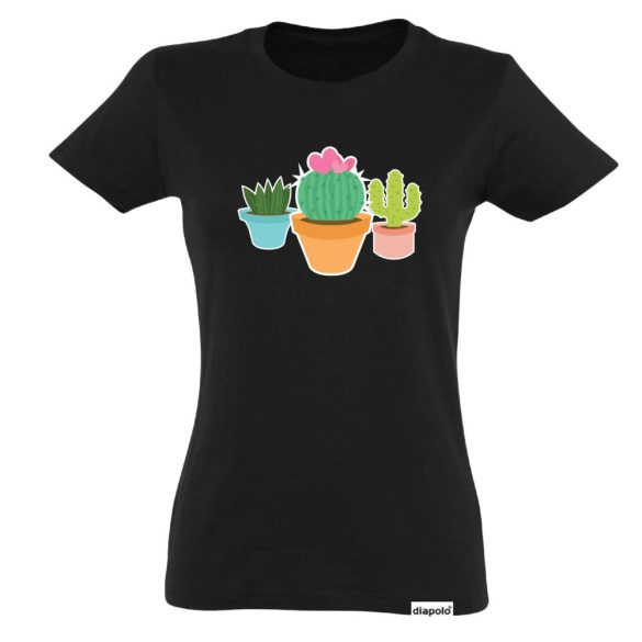 Damen T-Shirt-Cactus-schwarz