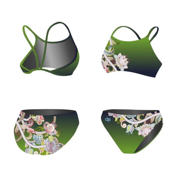 THIN STRAP BIKINI - Green and flowers 