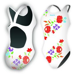   Mädchen Schwimmanzug-Traditional Hímzett 1-weiss mit breiten Trägern