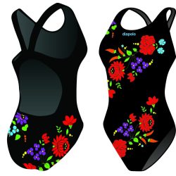   Mädchen Schwimmanzug-Traditional Hímzett 1-schwarz mit breiten Trägern