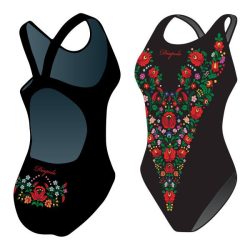   Mädchen Schwimmanzug-Traditional "matyó" design 1-schwarz mit breiten Trägern