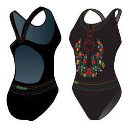   Mädchen Schwimmanzug-Traditional "matyó" design 3-schwarz mit breiten Trägern