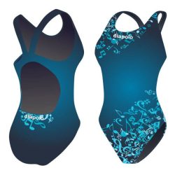 Girl's thick strap swimsuit - Musical notes - blue