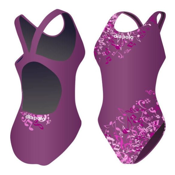 Girl's thick strap swimsuit - Musical notes - pink