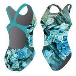 Mädchen Schwimmanzug-blau Butterfly mit breiten Trägern