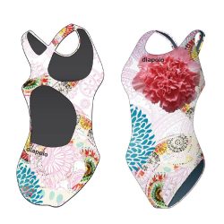 Mädchen Schwimmanzug-Colorful Flower 4 mit breiten Trägern