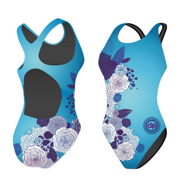 Mädchen Schwimmanzug-blau Flowers mit breiten Trägern