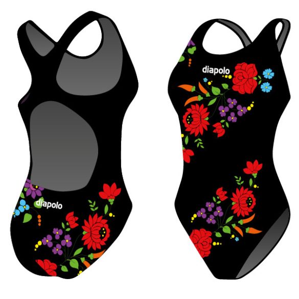 Damen Schwimmanzug-Traditional 1 gesticktene schwarz mit breiten Trägern