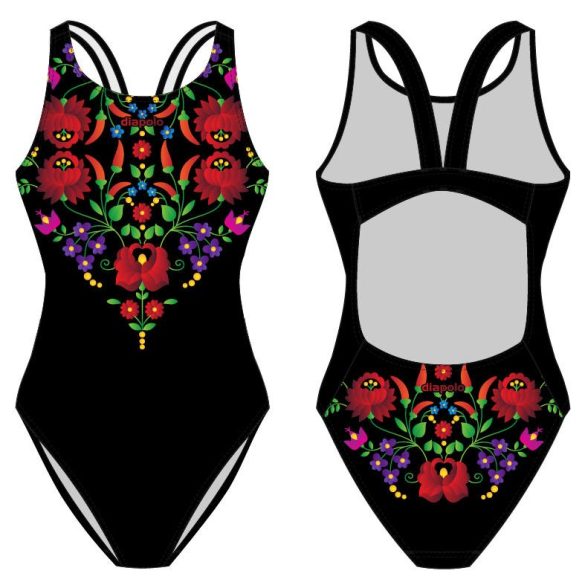 WOMEN'S THICK STRAP SWIMSUIT - Hungarian - folk - 1 - black