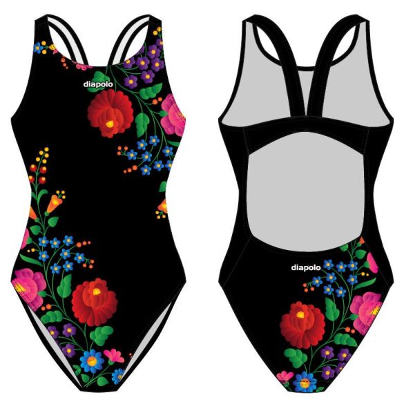 Damen Schwimmanzug-Hungarian folk 2 schwarz mit breiten Trägern