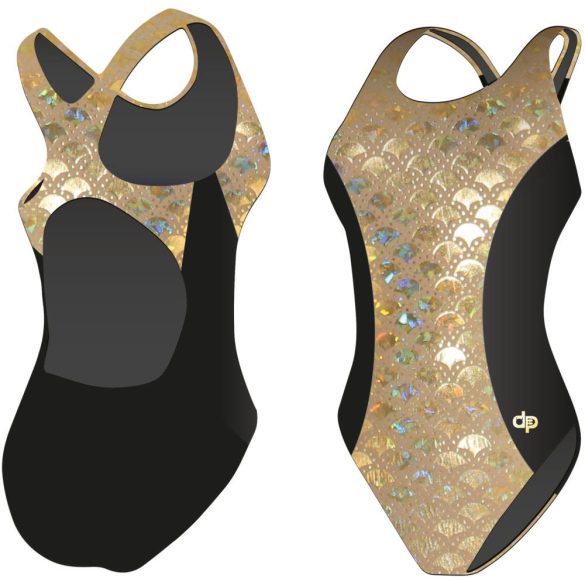 Damen Schwimmanzug-Golden Hollow Fish 2 Hololycra mit breiten Trägern