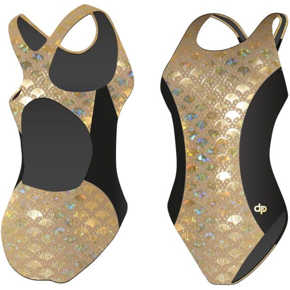Damen Schwimmanzug-Golden Hollow Fish 3 Hololycra mit breiten Trägern