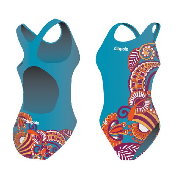 Damen Schwimmanzug-Floral blau mit breiten Trägern