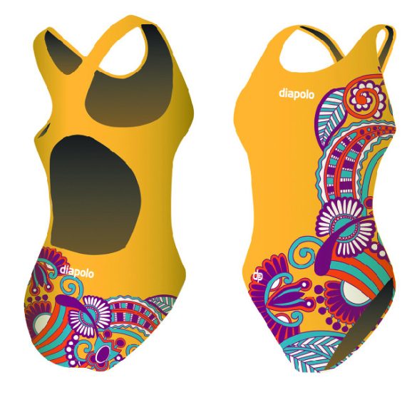 Damen Schwimmanzug-Floral gelb mit breiten Trägern