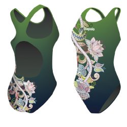 Damen Schwimmanzug-Green Flower mit breiten Trägern
