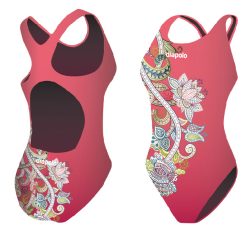 Damen Schwimmanzug-Pink Flower mit breiten Trägern