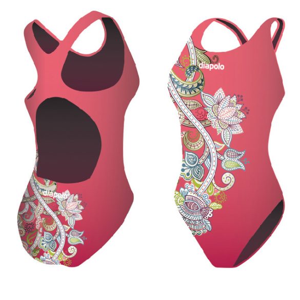 Damen Schwimmanzug-Pink Flower mit breiten Trägern