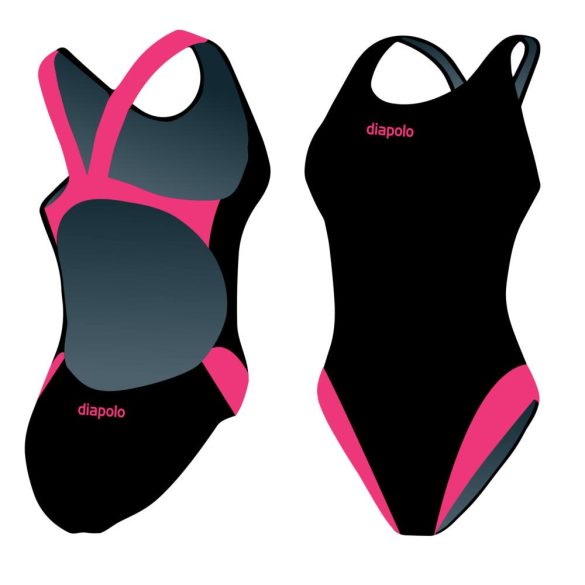 Damen Schwimmanzug-Classical schwarz/pink mit breiten Trägern