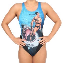   Damen Schwimmanzug-Comics Superheroes Human vs. Shark mit breiten Trägern